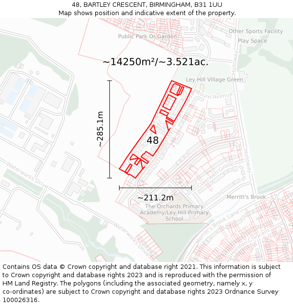 48, BARTLEY CRESCENT, BIRMINGHAM, B31 1UU: Plot and title map