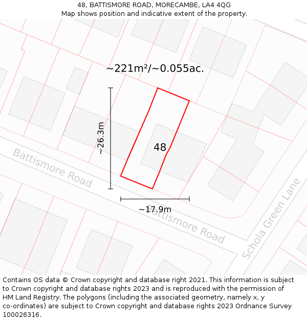 48, BATTISMORE ROAD, MORECAMBE, LA4 4QG: Plot and title map