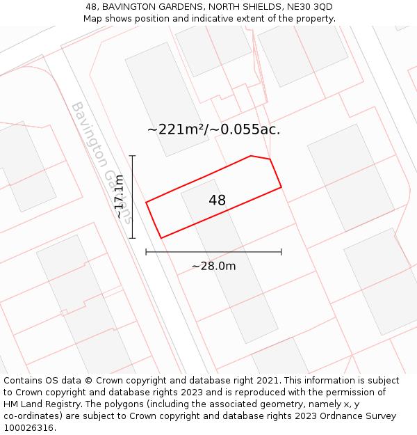 48, BAVINGTON GARDENS, NORTH SHIELDS, NE30 3QD: Plot and title map