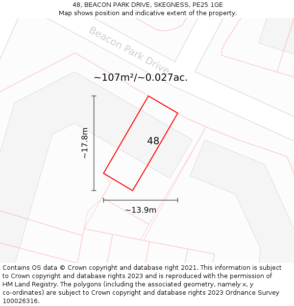 48, BEACON PARK DRIVE, SKEGNESS, PE25 1GE: Plot and title map