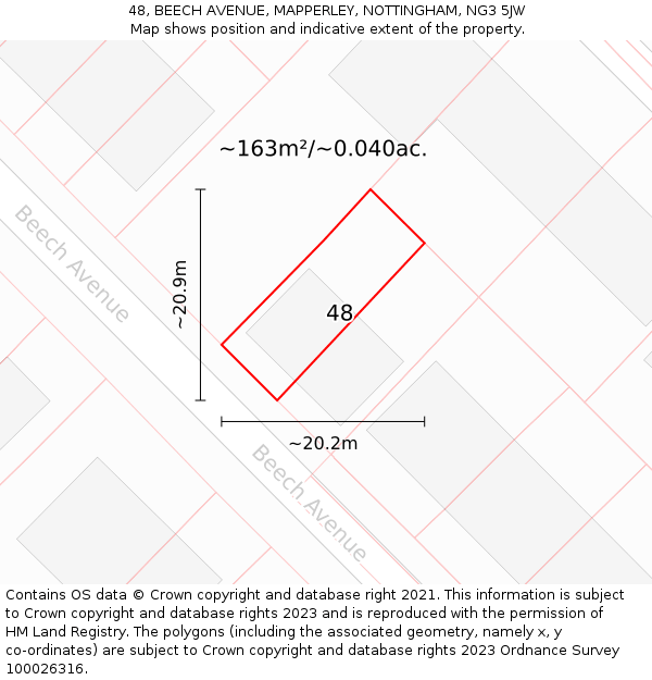 48, BEECH AVENUE, MAPPERLEY, NOTTINGHAM, NG3 5JW: Plot and title map