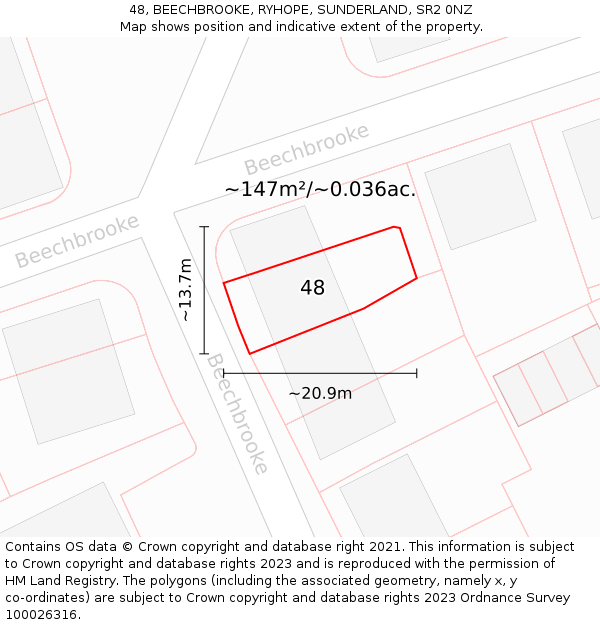 48, BEECHBROOKE, RYHOPE, SUNDERLAND, SR2 0NZ: Plot and title map