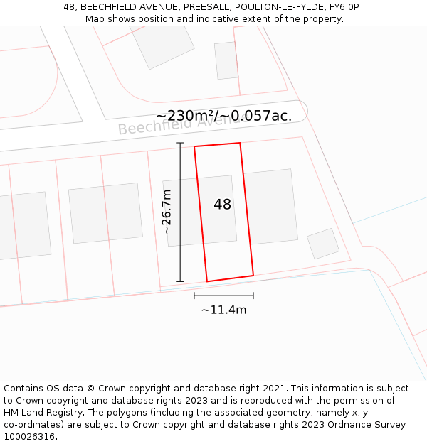 48, BEECHFIELD AVENUE, PREESALL, POULTON-LE-FYLDE, FY6 0PT: Plot and title map