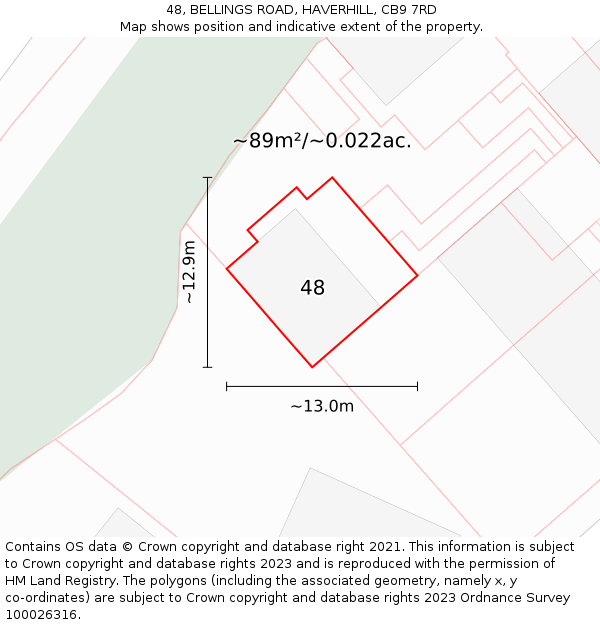 48, BELLINGS ROAD, HAVERHILL, CB9 7RD: Plot and title map