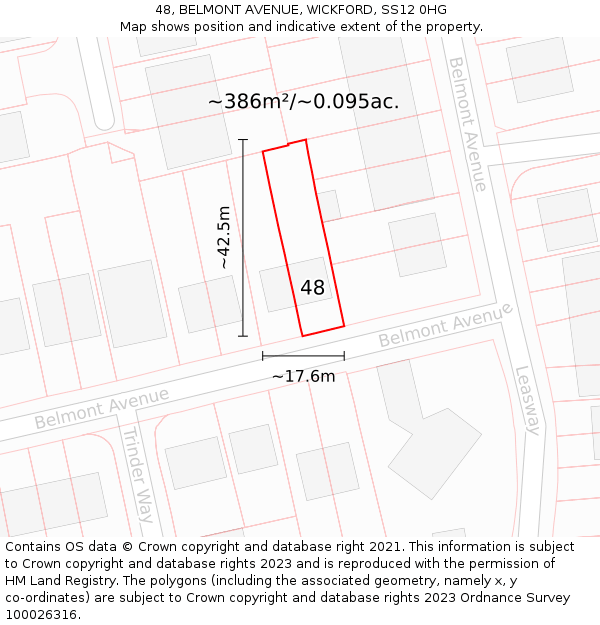 48, BELMONT AVENUE, WICKFORD, SS12 0HG: Plot and title map