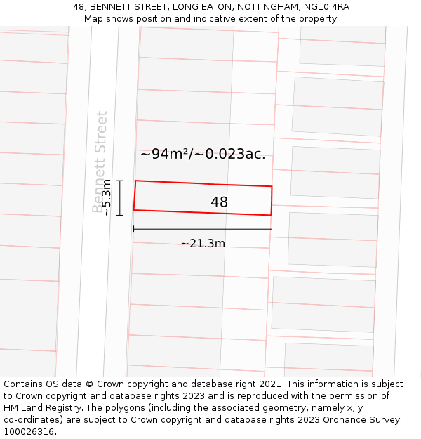 48, BENNETT STREET, LONG EATON, NOTTINGHAM, NG10 4RA: Plot and title map