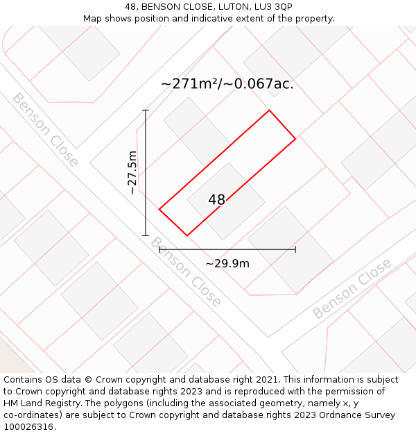 48, BENSON CLOSE, LUTON, LU3 3QP: Plot and title map