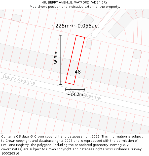 48, BERRY AVENUE, WATFORD, WD24 6RY: Plot and title map