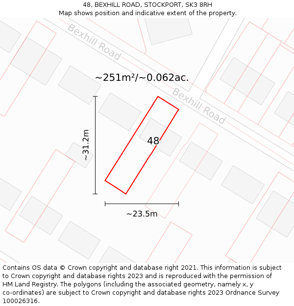 48, BEXHILL ROAD, STOCKPORT, SK3 8RH: Plot and title map