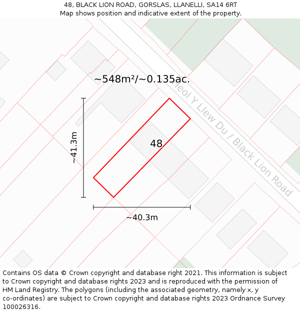 48, BLACK LION ROAD, GORSLAS, LLANELLI, SA14 6RT: Plot and title map