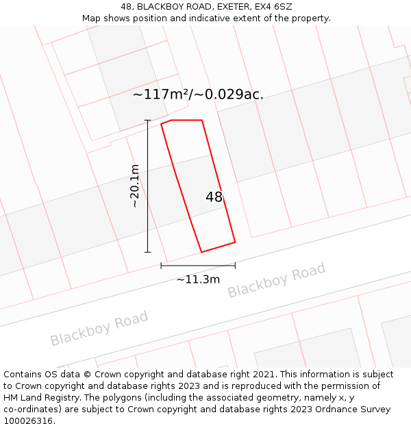 48, BLACKBOY ROAD, EXETER, EX4 6SZ: Plot and title map