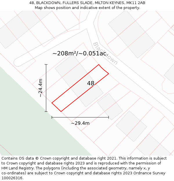 48, BLACKDOWN, FULLERS SLADE, MILTON KEYNES, MK11 2AB: Plot and title map