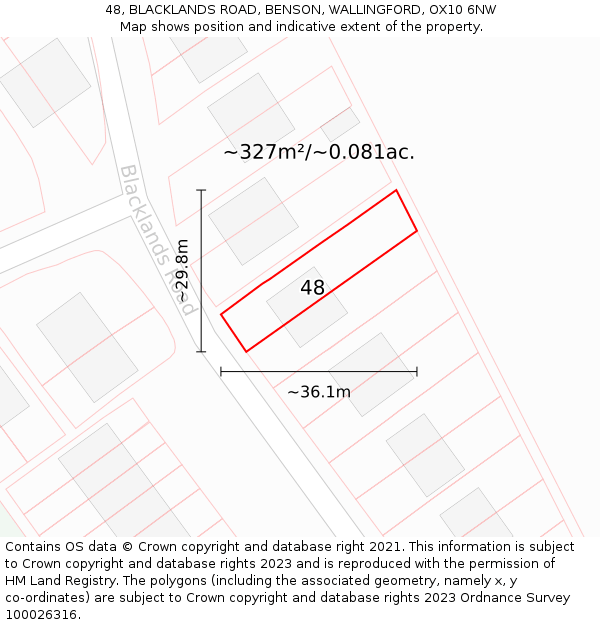 48, BLACKLANDS ROAD, BENSON, WALLINGFORD, OX10 6NW: Plot and title map