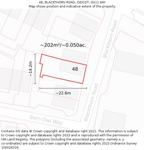 48, BLACKTHORN ROAD, DIDCOT, OX11 6AY: Plot and title map