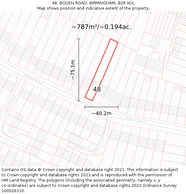 48, BODEN ROAD, BIRMINGHAM, B28 9DL: Plot and title map