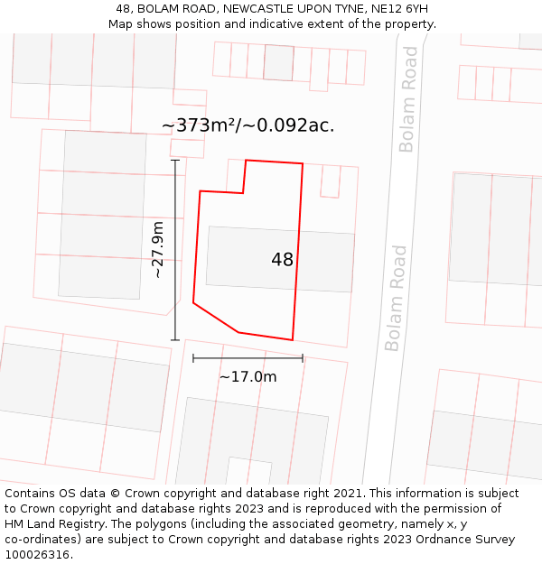 48, BOLAM ROAD, NEWCASTLE UPON TYNE, NE12 6YH: Plot and title map