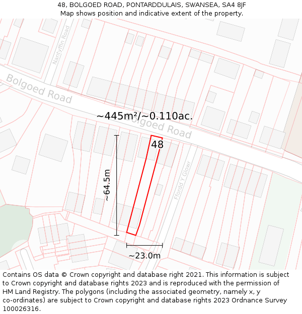 48, BOLGOED ROAD, PONTARDDULAIS, SWANSEA, SA4 8JF: Plot and title map