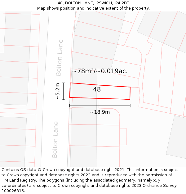 48, BOLTON LANE, IPSWICH, IP4 2BT: Plot and title map