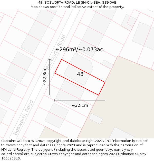 48, BOSWORTH ROAD, LEIGH-ON-SEA, SS9 5AB: Plot and title map