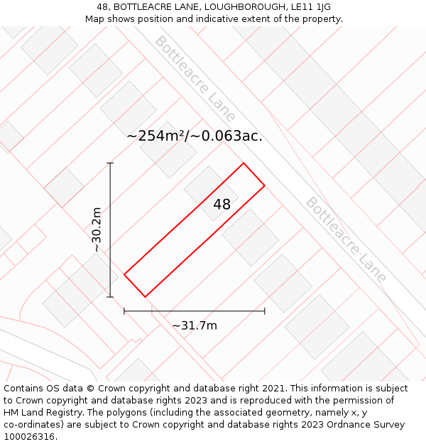 48, BOTTLEACRE LANE, LOUGHBOROUGH, LE11 1JG: Plot and title map