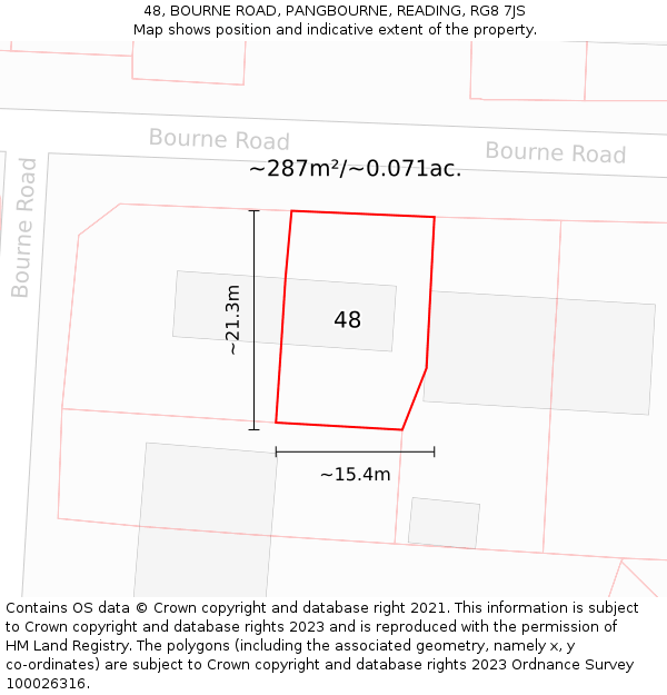 48, BOURNE ROAD, PANGBOURNE, READING, RG8 7JS: Plot and title map