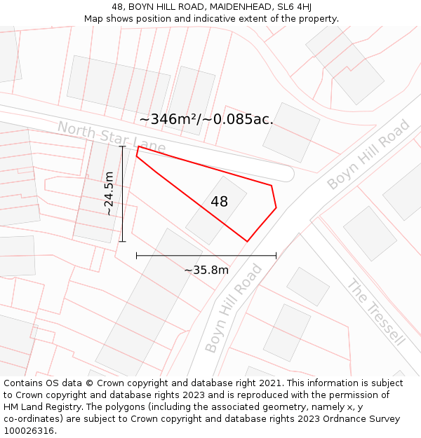 48, BOYN HILL ROAD, MAIDENHEAD, SL6 4HJ: Plot and title map