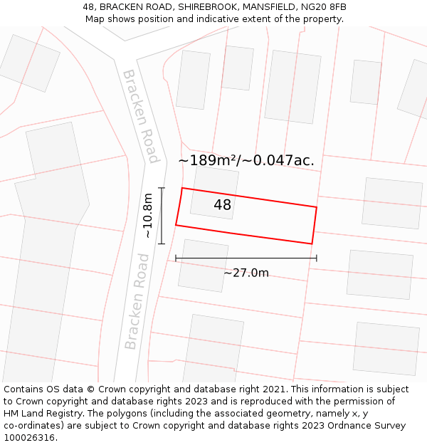 48, BRACKEN ROAD, SHIREBROOK, MANSFIELD, NG20 8FB: Plot and title map