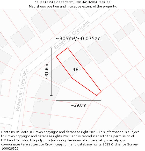 48, BRAEMAR CRESCENT, LEIGH-ON-SEA, SS9 3RJ: Plot and title map