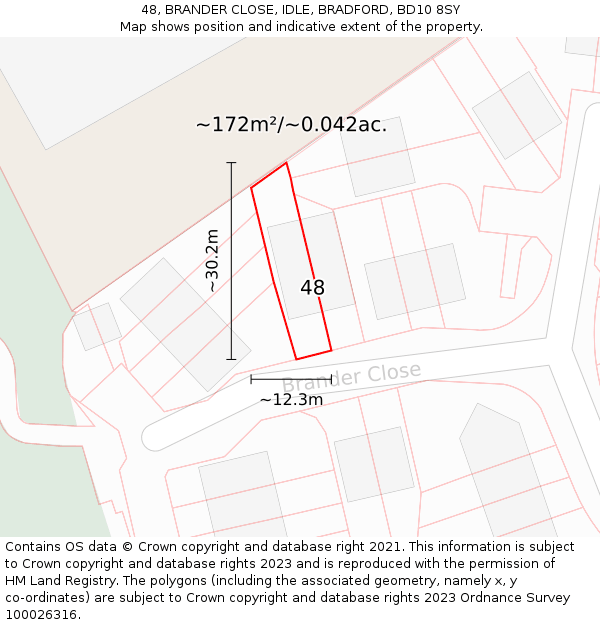 48, BRANDER CLOSE, IDLE, BRADFORD, BD10 8SY: Plot and title map