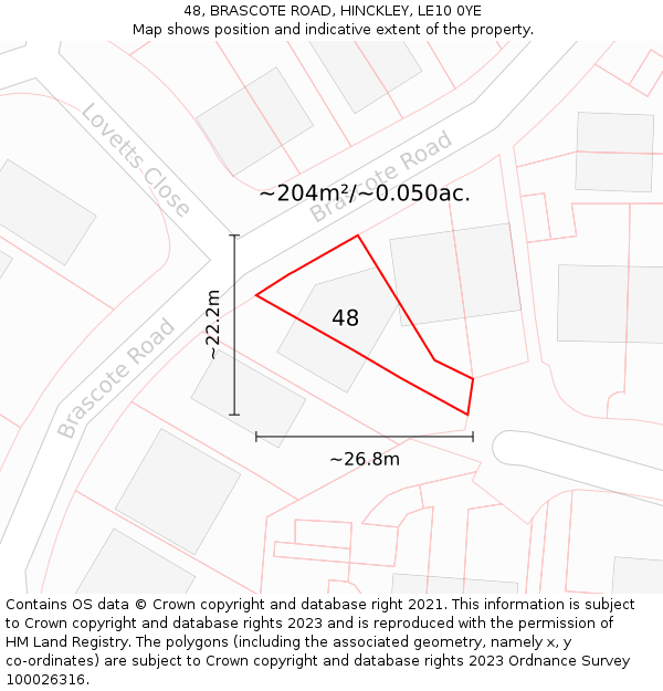 48, BRASCOTE ROAD, HINCKLEY, LE10 0YE: Plot and title map