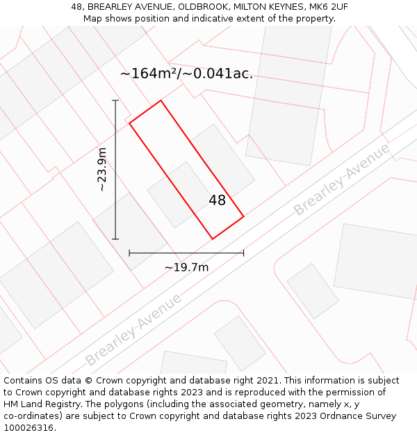 48, BREARLEY AVENUE, OLDBROOK, MILTON KEYNES, MK6 2UF: Plot and title map