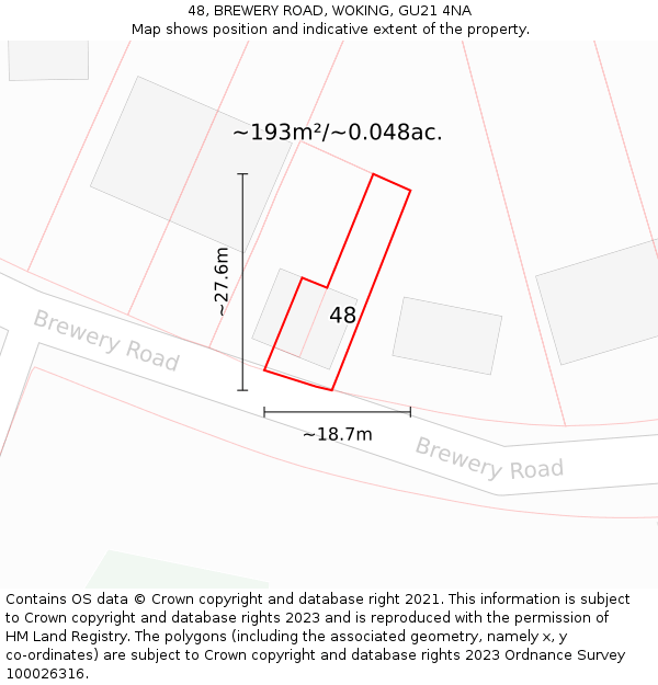 48, BREWERY ROAD, WOKING, GU21 4NA: Plot and title map