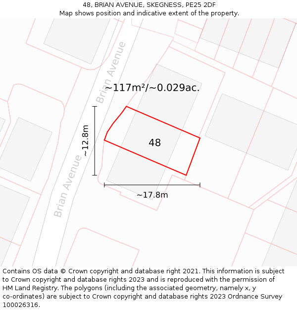 48, BRIAN AVENUE, SKEGNESS, PE25 2DF: Plot and title map