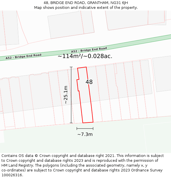 48, BRIDGE END ROAD, GRANTHAM, NG31 6JH: Plot and title map