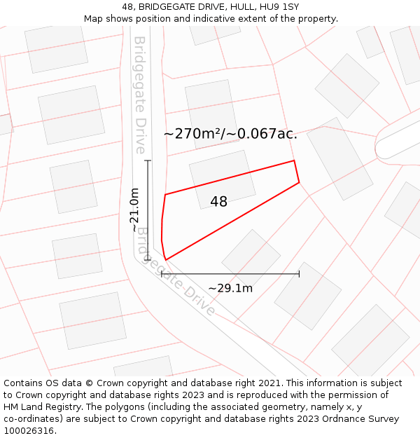 48, BRIDGEGATE DRIVE, HULL, HU9 1SY: Plot and title map