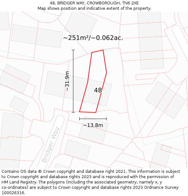 48, BRIDGER WAY, CROWBOROUGH, TN6 2XE: Plot and title map