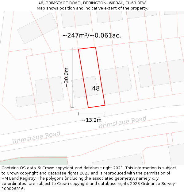 48, BRIMSTAGE ROAD, BEBINGTON, WIRRAL, CH63 3EW: Plot and title map