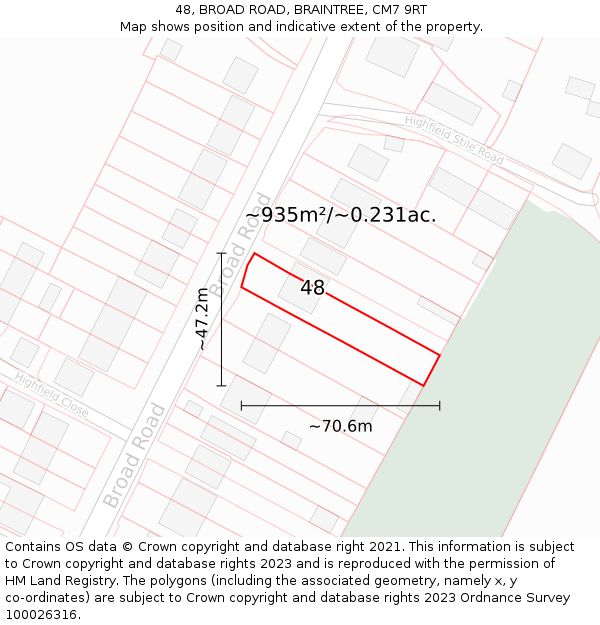 48, BROAD ROAD, BRAINTREE, CM7 9RT: Plot and title map