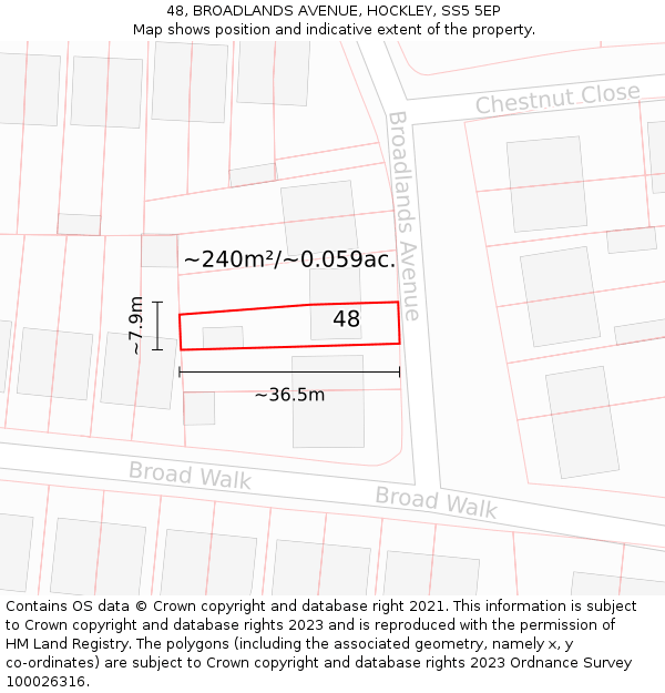 48, BROADLANDS AVENUE, HOCKLEY, SS5 5EP: Plot and title map