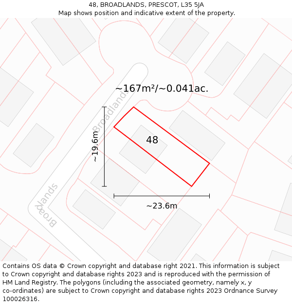 48, BROADLANDS, PRESCOT, L35 5JA: Plot and title map