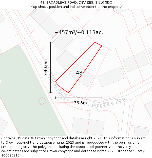 48, BROADLEAS ROAD, DEVIZES, SN10 5DQ: Plot and title map