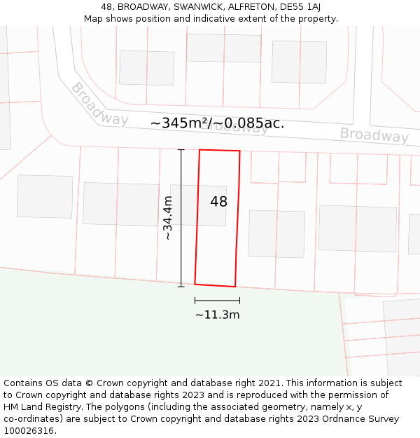 48, BROADWAY, SWANWICK, ALFRETON, DE55 1AJ: Plot and title map