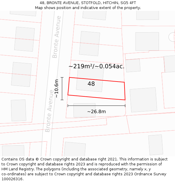 48, BRONTE AVENUE, STOTFOLD, HITCHIN, SG5 4FT: Plot and title map