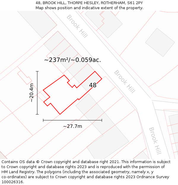 48, BROOK HILL, THORPE HESLEY, ROTHERHAM, S61 2PY: Plot and title map