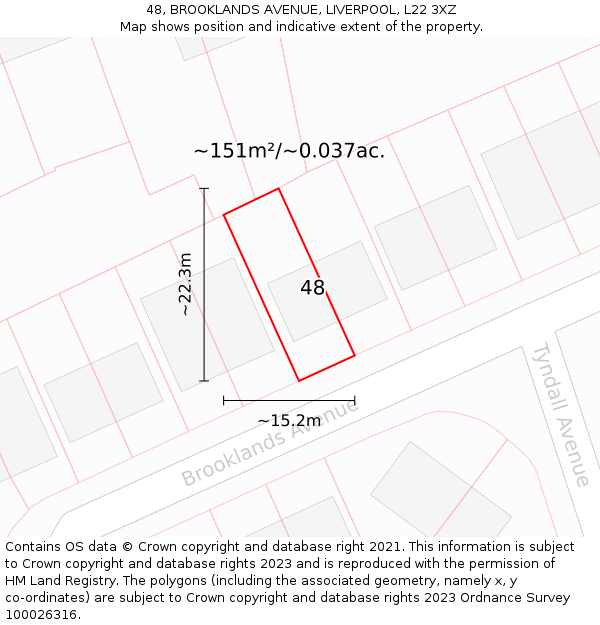 48, BROOKLANDS AVENUE, LIVERPOOL, L22 3XZ: Plot and title map