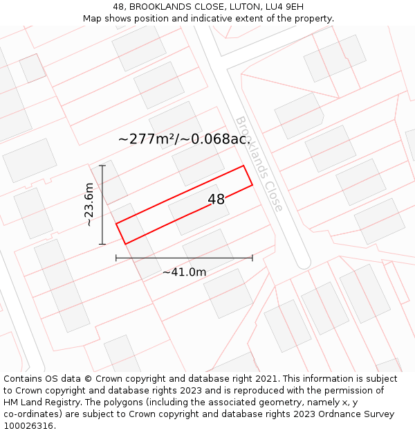 48, BROOKLANDS CLOSE, LUTON, LU4 9EH: Plot and title map