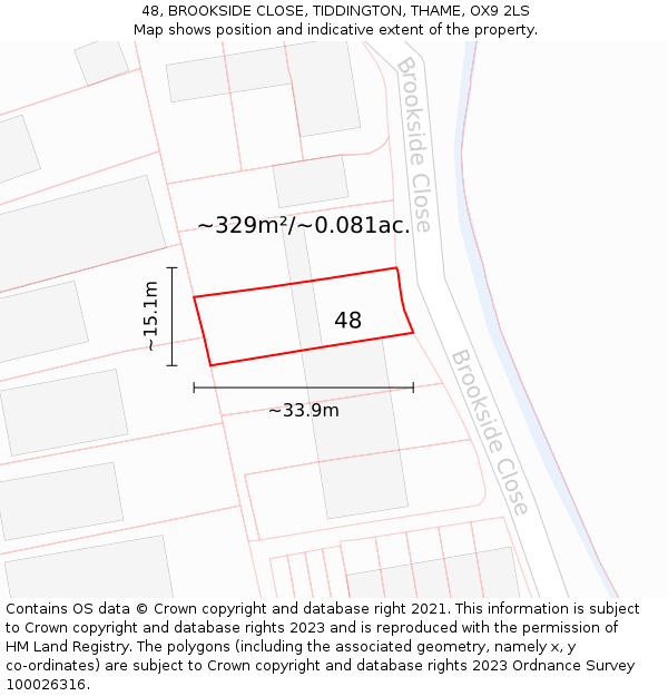 48, BROOKSIDE CLOSE, TIDDINGTON, THAME, OX9 2LS: Plot and title map