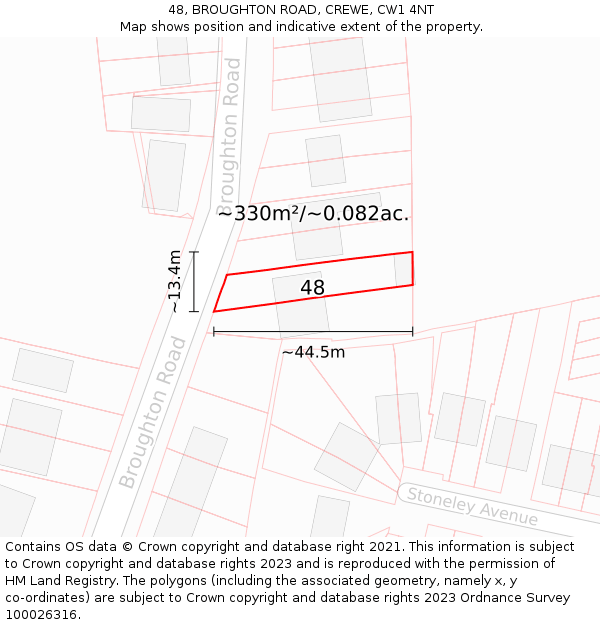 48, BROUGHTON ROAD, CREWE, CW1 4NT: Plot and title map