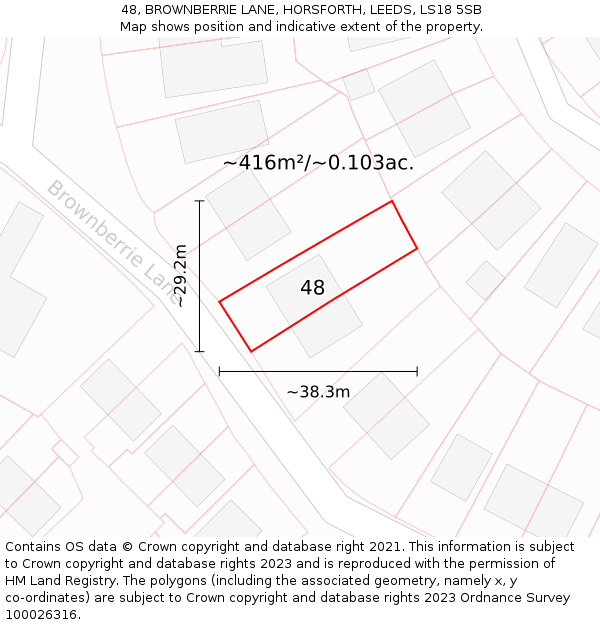 48, BROWNBERRIE LANE, HORSFORTH, LEEDS, LS18 5SB: Plot and title map