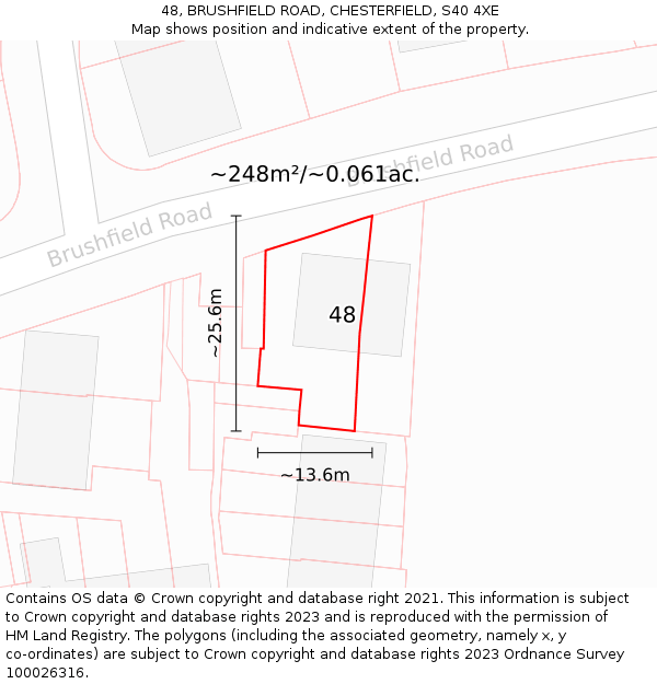 48, BRUSHFIELD ROAD, CHESTERFIELD, S40 4XE: Plot and title map